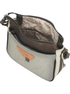 Sac à bandoulière écru imprimé avec des poches zippées à l'avant et à l'arrière