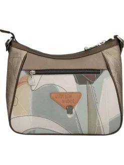 Sac à bandoulière écru imprimé avec une fermeture zippée sur le dessus