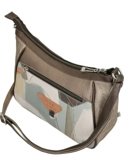 Sac à bandoulière écru imprimé avec une fermeture zippée sur le dessus