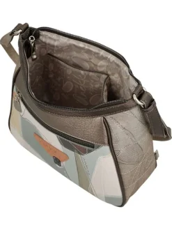 Sac à bandoulière écru imprimé avec une fermeture zippée sur le dessus