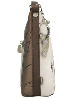 Sac à bandoulière écru imprimé avec une poche arrière zippée