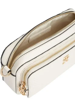 Sac à bandoulière écru pourvu d'une bandoulière amovible et de détails dorés