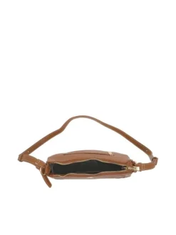Sac à bandoulière demi-lune camel uni avec des poches zippées