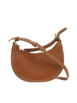Sac à bandoulière demi-lune camel uni avec des poches zippées