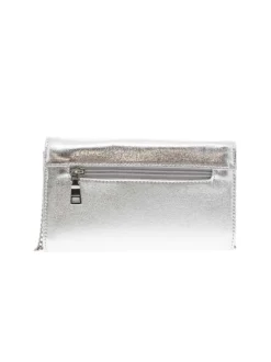 Sac à bandoulière en argent uni brillant avec une chaîne argentée