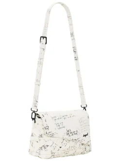Sac bandoulière en coton blanc à imprimé avec un rabat et un zip