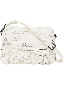 Sac bandoulière en coton blanc à imprimé avec un rabat et un zip