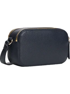 Sac à bandoulière marine aspect grainé pourvu de fermetures zippées