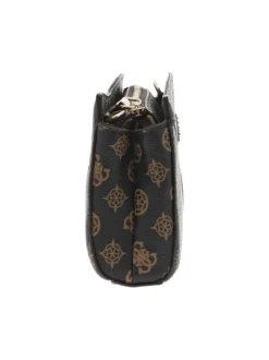 Sac à bandoulière marron avec monogrammes beiges all-over et zippé