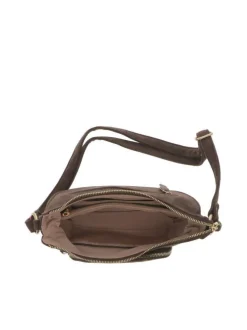 Sac bandoulière marron avec motif léopard sur la poche avant