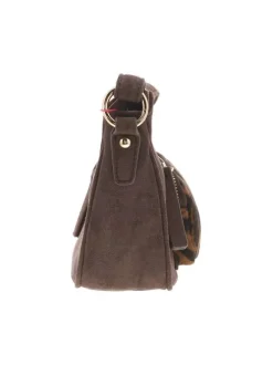 Sac bandoulière marron avec motif léopard sur la poche avant