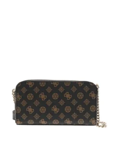 Sac à bandoulière marron grainé à imprimé monogrammes et à double zip