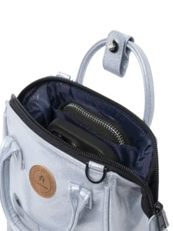 Sac à bandoulière Nano Fidji argent brillant avec 2 anses et 1 zip