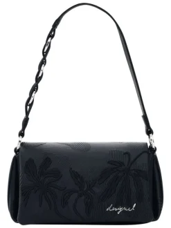 Sac bandoulière noir avec des motifs floraux avec une anse