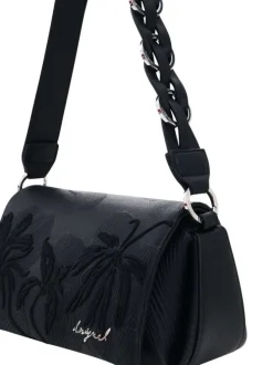 Sac bandoulière noir avec des motifs floraux avec une anse