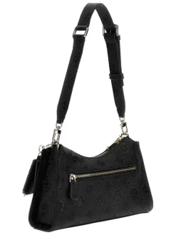 Sac bandoulière noir avec monogrammes gravés et logo métallique