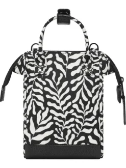 Sac à bandoulière noir et blanc motif végétal pourvu d'une fermeture zippée