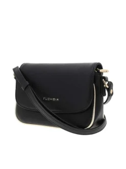 Sac à bandoulière noir et doré uni en simili cuir avec logo embossé