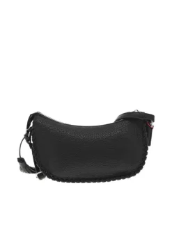 Sac à bandoulière noir forme banane orné du patch de la marque