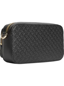 Sac à bandoulière noir pourvu d'une bandoulière amovible et de détails dorés