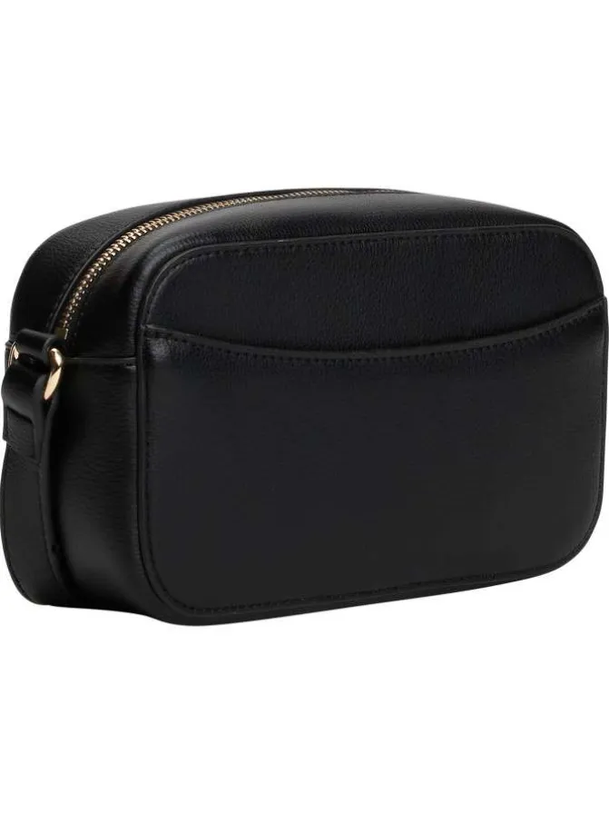 Sac à bandoulière noir pourvu du nom de la marque doré embossé