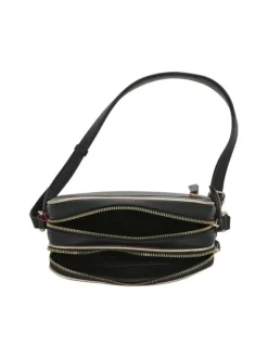 Sac à bandoulière noir uni avec liserés dorés et texture grainée