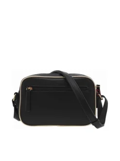 Sac à bandoulière noir uni avec liserés dorés et texture grainée
