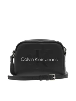 Sac à bandoulière noir uni avec nom iconique imprimé à l'avant