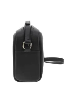 Sac à bandoulière noir uni avec nom iconique imprimé à l'avant