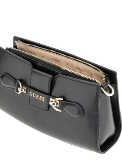 Sac à bandoulière noir uni avec pieds de sacs et pièces métalliques rose gold