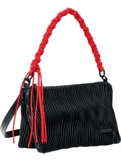 Sac bandoulière noir uni avec une anse rouge et une bandoulière réglable