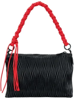 Sac bandoulière noir uni avec une anse rouge et une bandoulière réglable