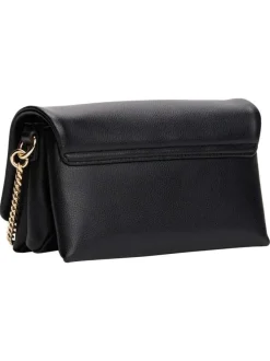 Sac à bandoulière noir uni avec un effet grain et un fermoir pivotant doré