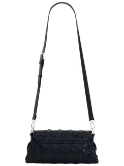 Sac bandoulière noir uni avec un revêtement tressé muni d'une anse