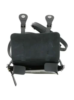 Sac à bandoulière noir uni en cuir mélangé avec fermeture à boutons pression