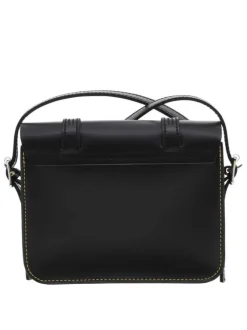 Sac à bandoulière noir uni en cuir mélangé avec fermeture à boutons pression
