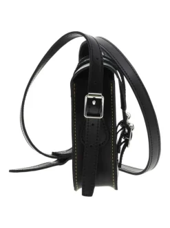 Sac à bandoulière noir uni en cuir mélangé avec fermeture à boutons pression