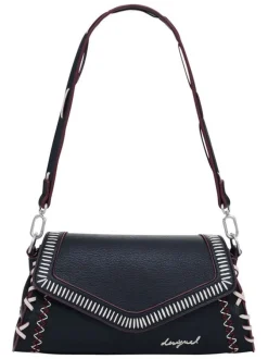 Sac à bandoulière noir uni en simili-cuir avec une fermeture zippée