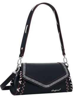 Sac à bandoulière noir uni en simili-cuir avec une fermeture zippée