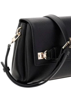 Sac bandoulière noir uni à rabat et pression avec logo de la marque