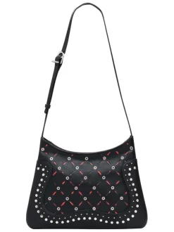 Sac à bandoulière noir zippé avec des œillets et des clous décoratifs