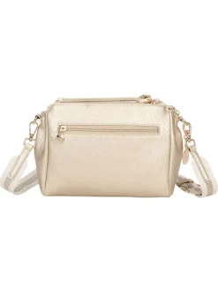 Sac à bandoulière or uni avec logo iconique à l'avant et petite poche zippée