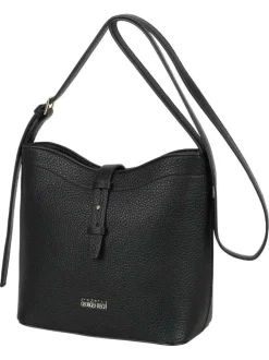 Sac bandoulière porté épaule noir uni pourvu d'une bride centrale à passants