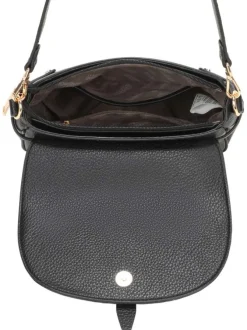 Sac bandoulière porté épaule noir uni pourvu d'un rabat frontal