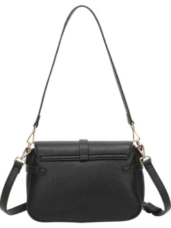 Sac bandoulière porté épaule noir uni pourvu d'un rabat frontal