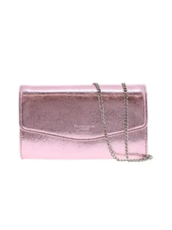 Sac à bandoulière rose uni brillant avec une fermeture à rabat et pression