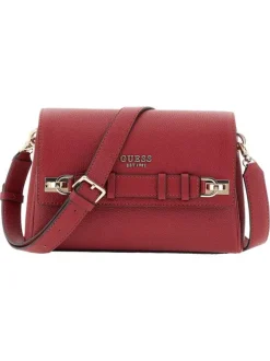 Sac bandoulière rouge uni avec le nom de la marque en pièces métalliques
