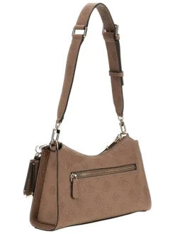 Sac bandoulière taupe avec monogrammes et logo en pièce métallique