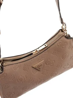 Sac bandoulière taupe avec monogrammes et logo en pièce métallique