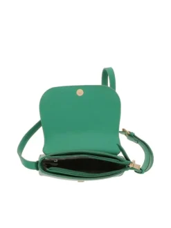 Sac bandoulière vert uni avec une fermeture à rabat et bouton pression